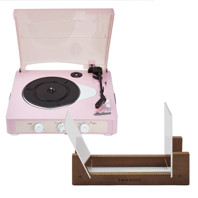 Gadhouse Brad MKII Record Player - Limited Edition Pink Pink + Bundled Crosley Record Storage Display Stand