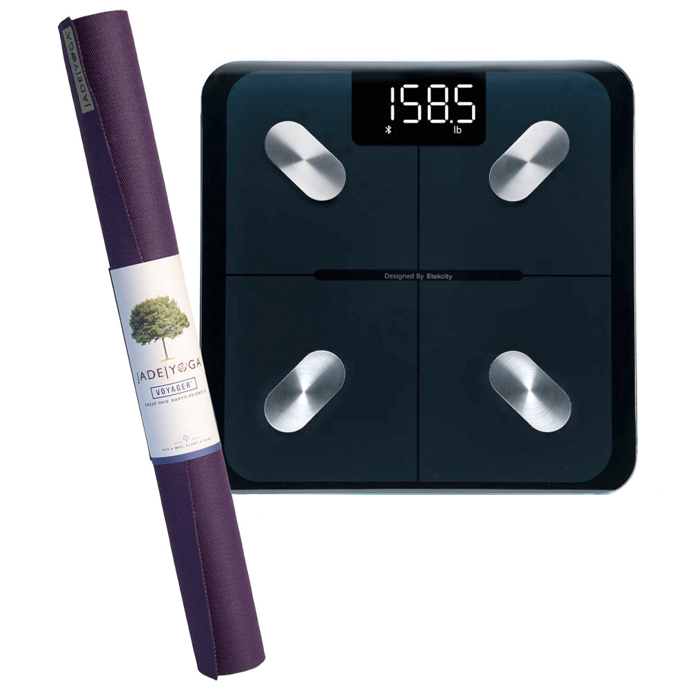 Jade Yoga Voyager Mat - Purple & Etekcity Scale for Body Weight and Fat Percentage - Black Bundle