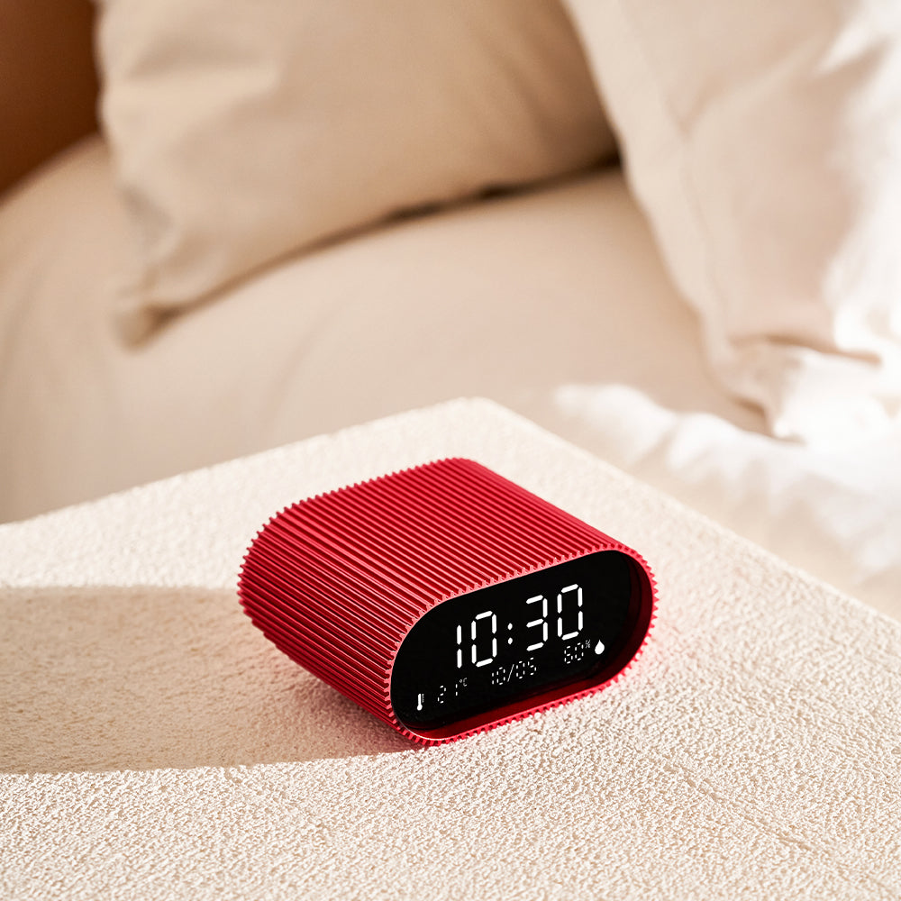 Lexon Ray Clock Lcd Alarm Clock With Temperature / Humidity Display - Red