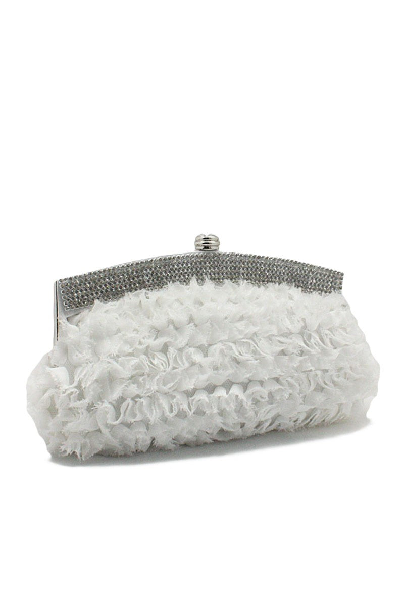 Womens Soft Light Ruffled Clutch Bag With Ruffles White Wedding