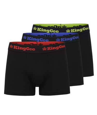 3 x Kinggee Mens Cotton Trunk Trunks Black/Multi Logo K09023