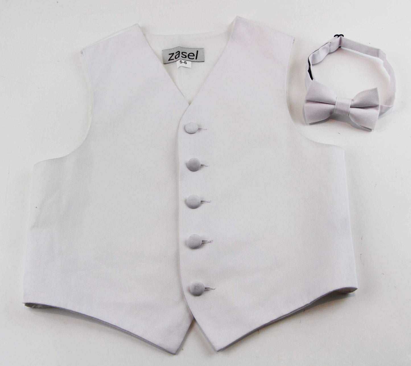 White Boys Junior Cotton Vest Adjustable Waistcoast & Matching Bow Tie Set