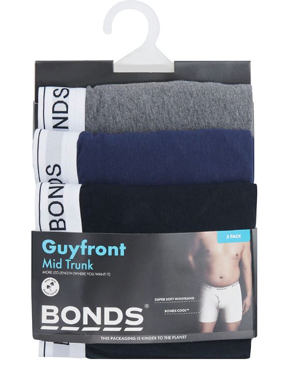 9 x Bonds Mens Guyfront Mid Trunks Underwear - 01K