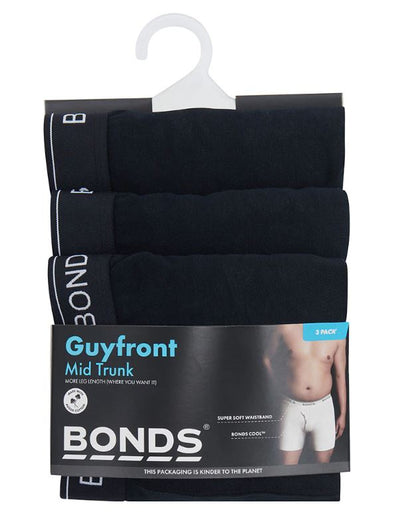 12 X Bonds Mens Guyfront Mid Trunks Underwear - Black