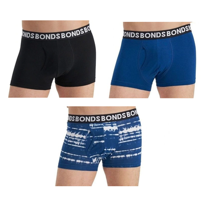 3 x Mens Bonds Everyday Trunks Underwear Blue / Black