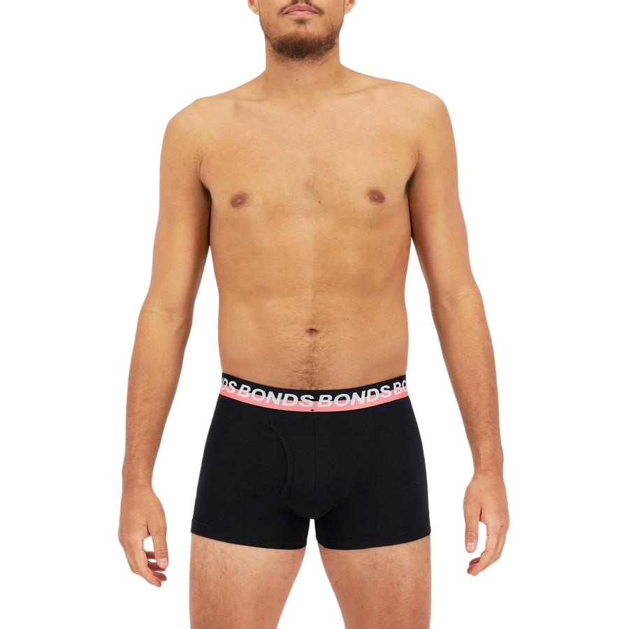 Mens Bonds Stretchables Everyday Trunks Underwear Black With Pink Band