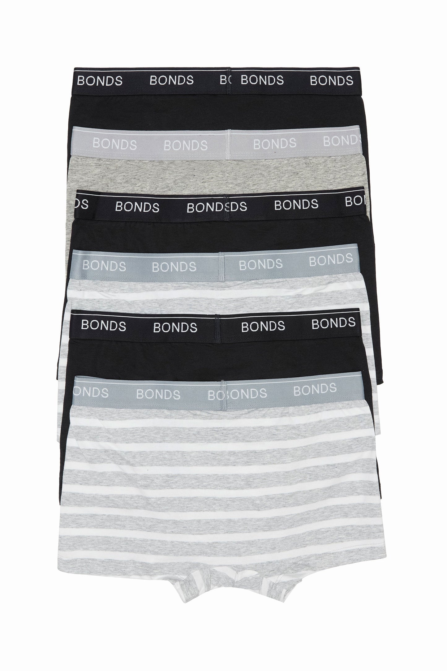 12 X Bonds Mens Guyfront Trunks Underwear Black/Grey/Grey Stripe