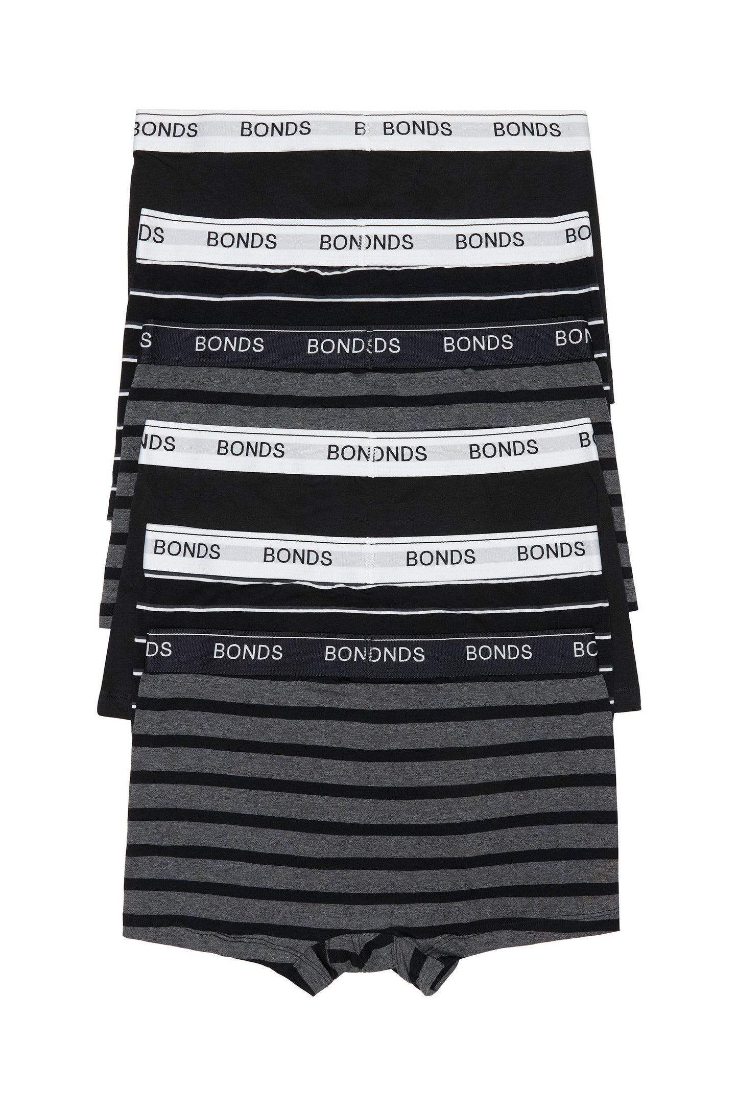 6 x Bonds Mens Guyfront Trunks Underwear Black / Grey Stripe