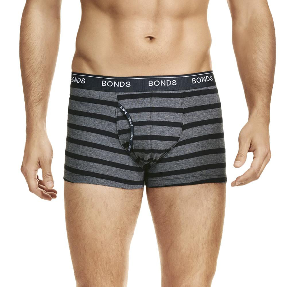 24 X Bonds Mens Guyfront Trunks Underwear Black / Grey Stripe