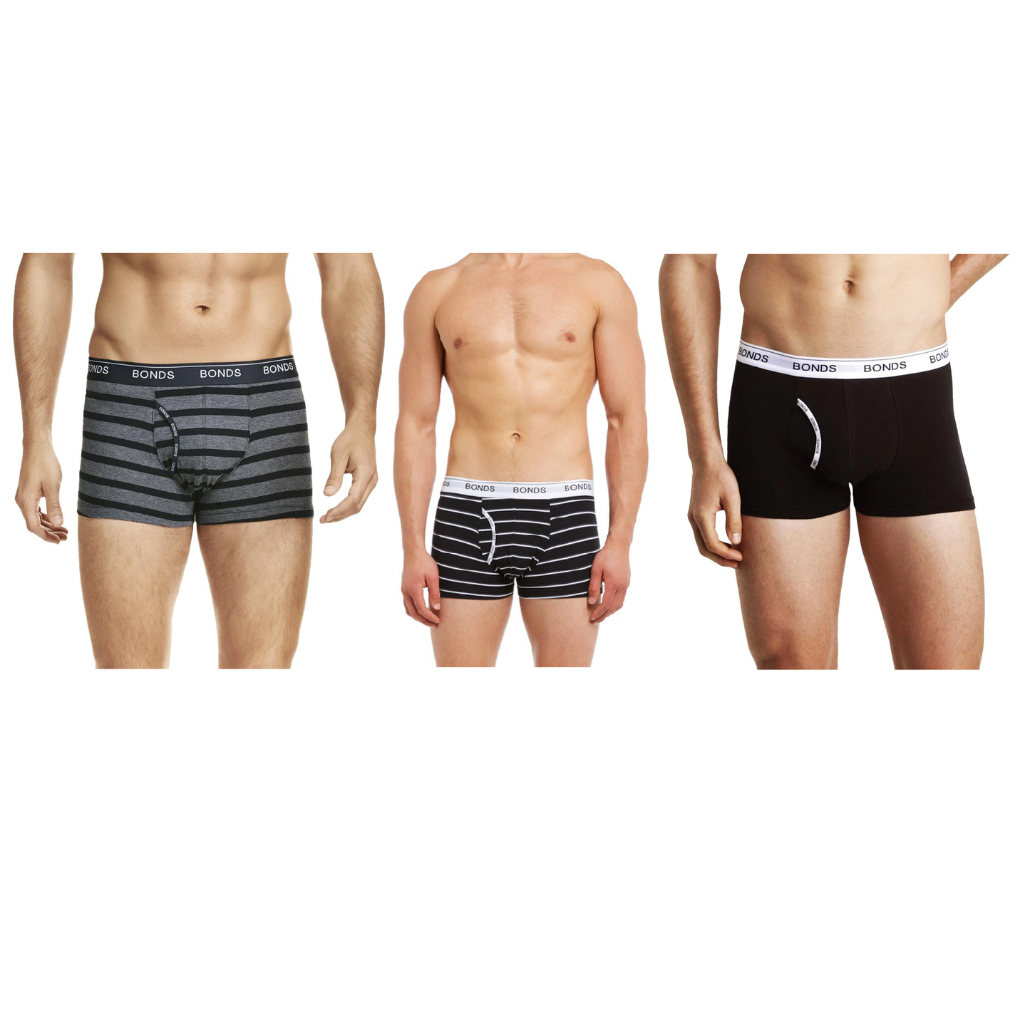 6 x Bonds Mens Guyfront Trunks Underwear Black / Grey Stripe