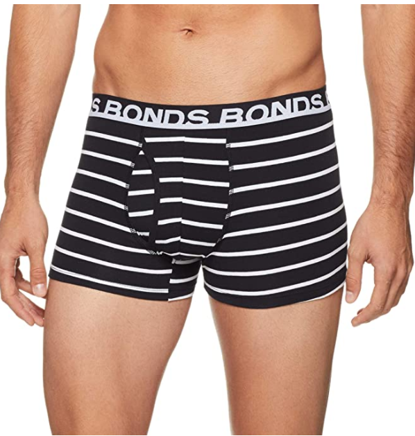 3 x Bonds Mens Everyday Trunks Underwear Black Stripe/Grey/Black