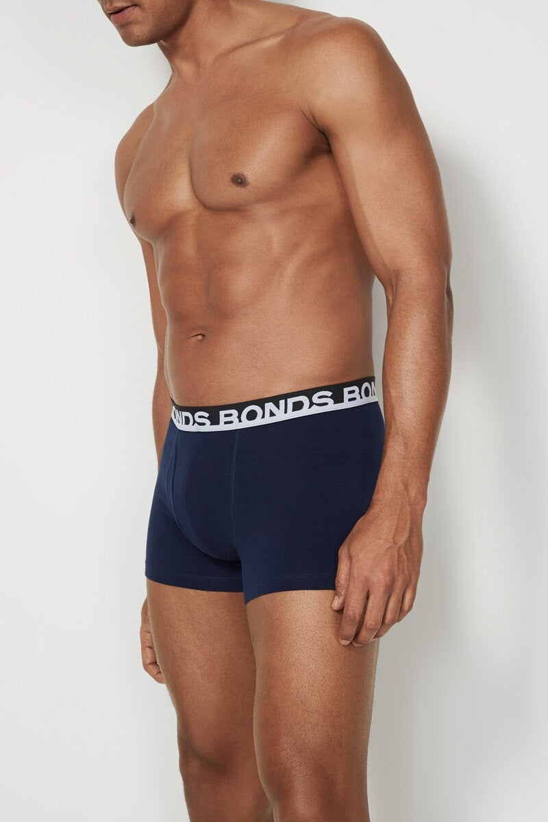 3 x Bonds Mens Everyday Trunks Underwear Black / Navy / Blue