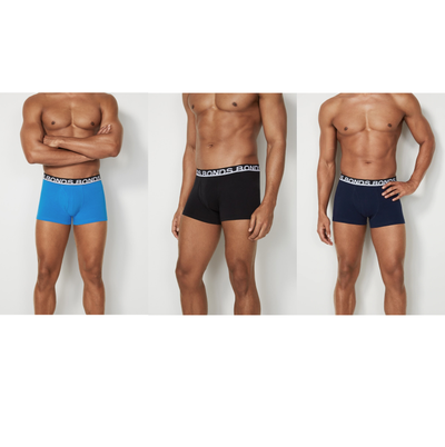 3 x Bonds Mens Everyday Trunks Underwear Black / Navy / Blue