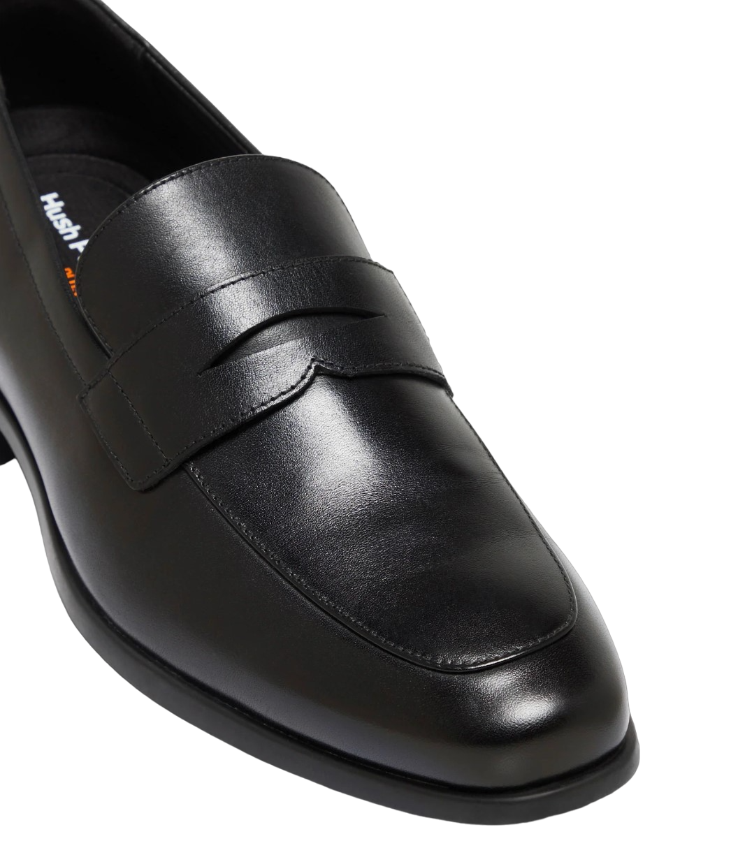 Mens Hush Puppies Norton Black Leather Dress Formal Slip On Shoes