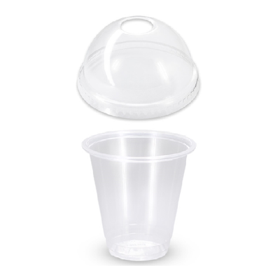 100 X Drinking Cups Clear Pp With Clear Dome Lid 12Oz / 340Ml