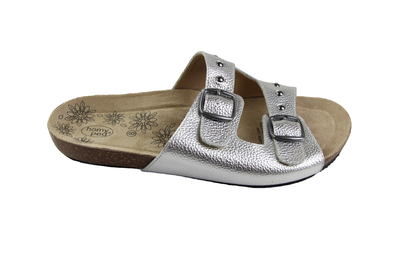 Womens Homyped Raven Platinum Sandals Slip On Wide Shoes Flats