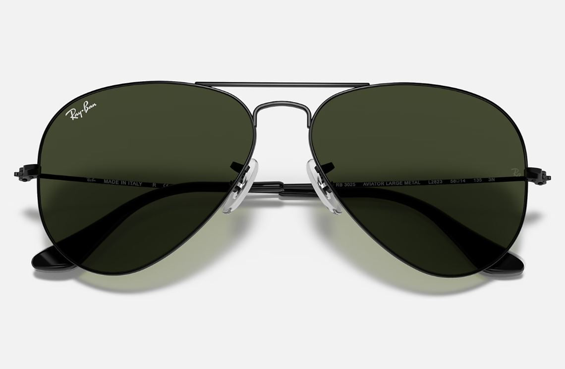 Mens Ray Ban Sunglasses Rb3025 Aviator Classic Polished Black/ Green Sunnies