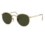 Unisex Ray Ban Sunglasses Rb3447 Round Metal Polished Gold/ Green Sunnies - Xs