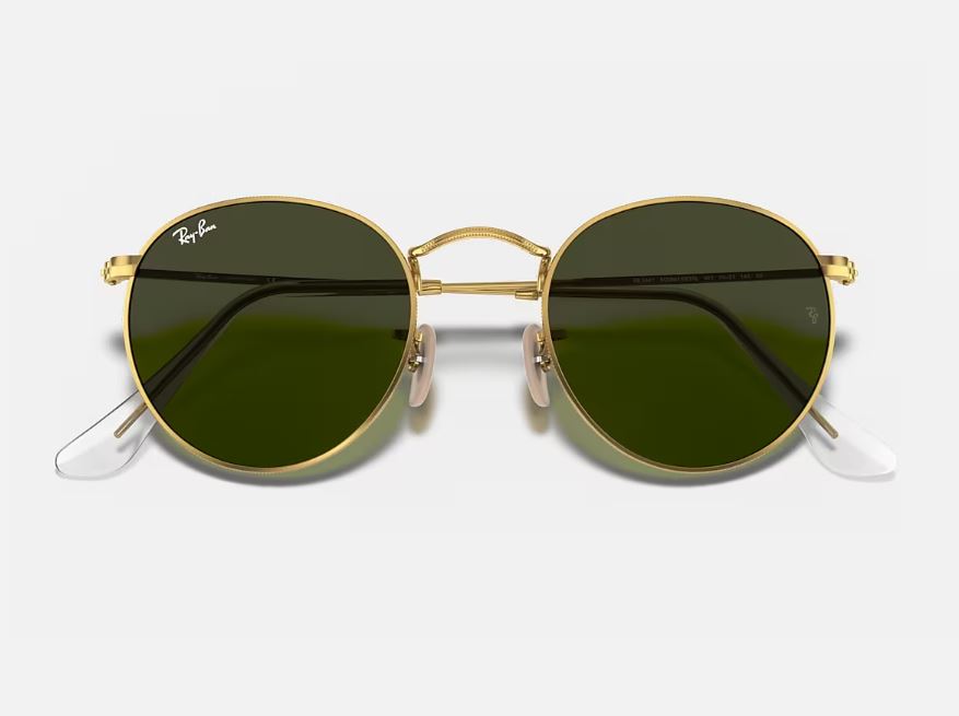 Unisex Ray Ban Sunglasses Rb3447 Round Metal Polished Gold/ Green Sunnies - L