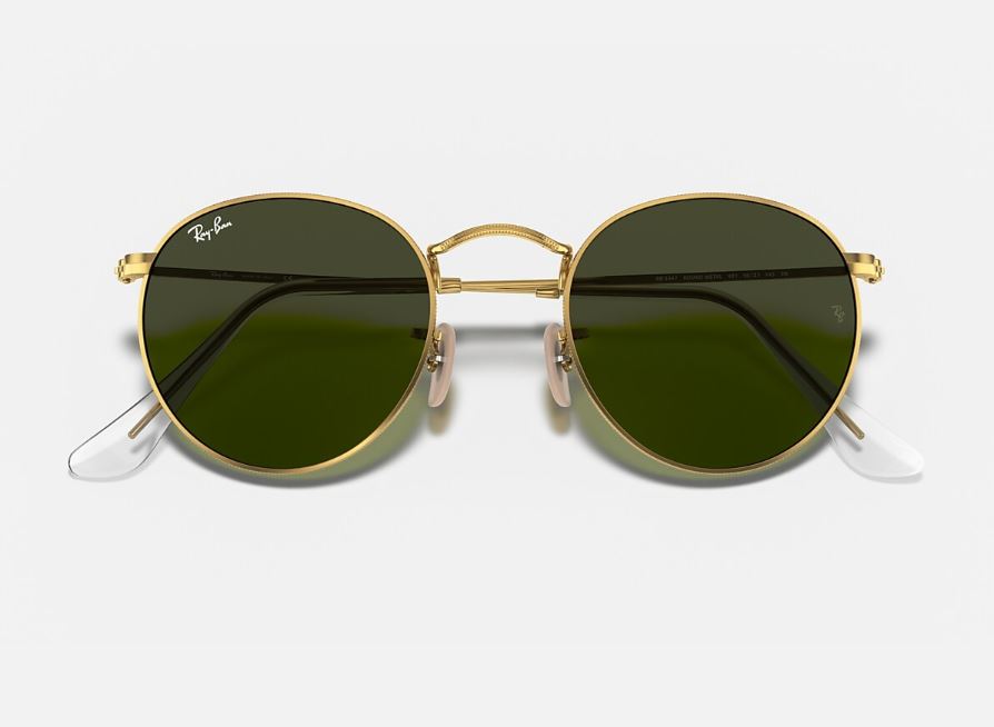 Unisex Ray Ban Sunglasses Rb3447 Round Metal Polished Gold/ Green Sunnies - Xs