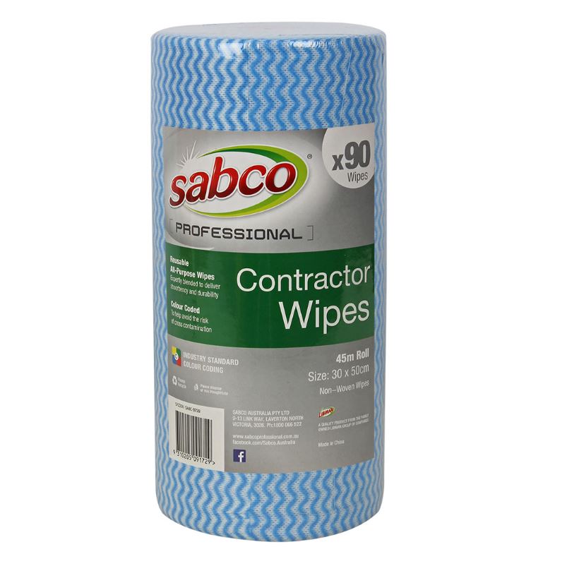 Sabco Professional All Purpose Contractor Wipe Blue - 90 Wipes/Roll