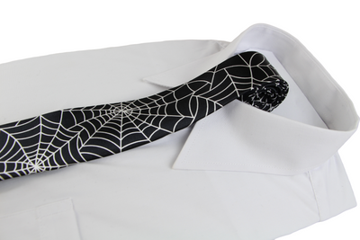 Mens Black & White Large Spider Web 5cm Skinny Neck Tie