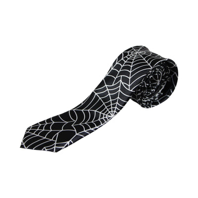 Mens Black & White Large Spider Web 5cm Skinny Neck Tie