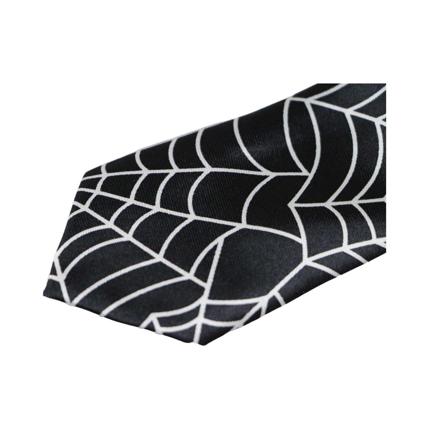 Mens Black & White Large Spider Web 5cm Skinny Neck Tie