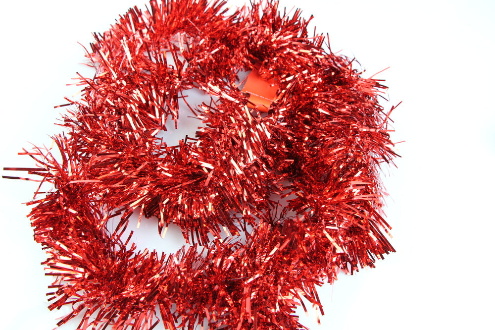 5 x Christmas Tinsel Thin Xmas Garland Tree Decorations - Red