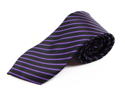 Mens Black & Purple Striped 8cm Patterned Neck Tie