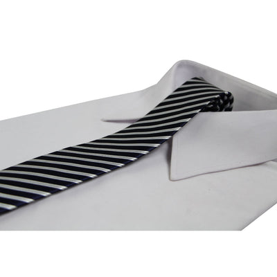 Mens Navy, White & Black Striped 5cm Skinny Neck Tie