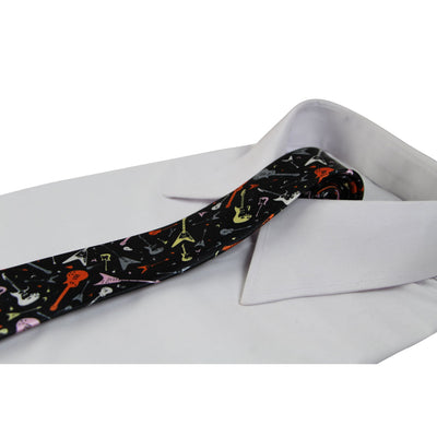 Mens Black With Coloured Guitars 5cm Skinny Neck Tie