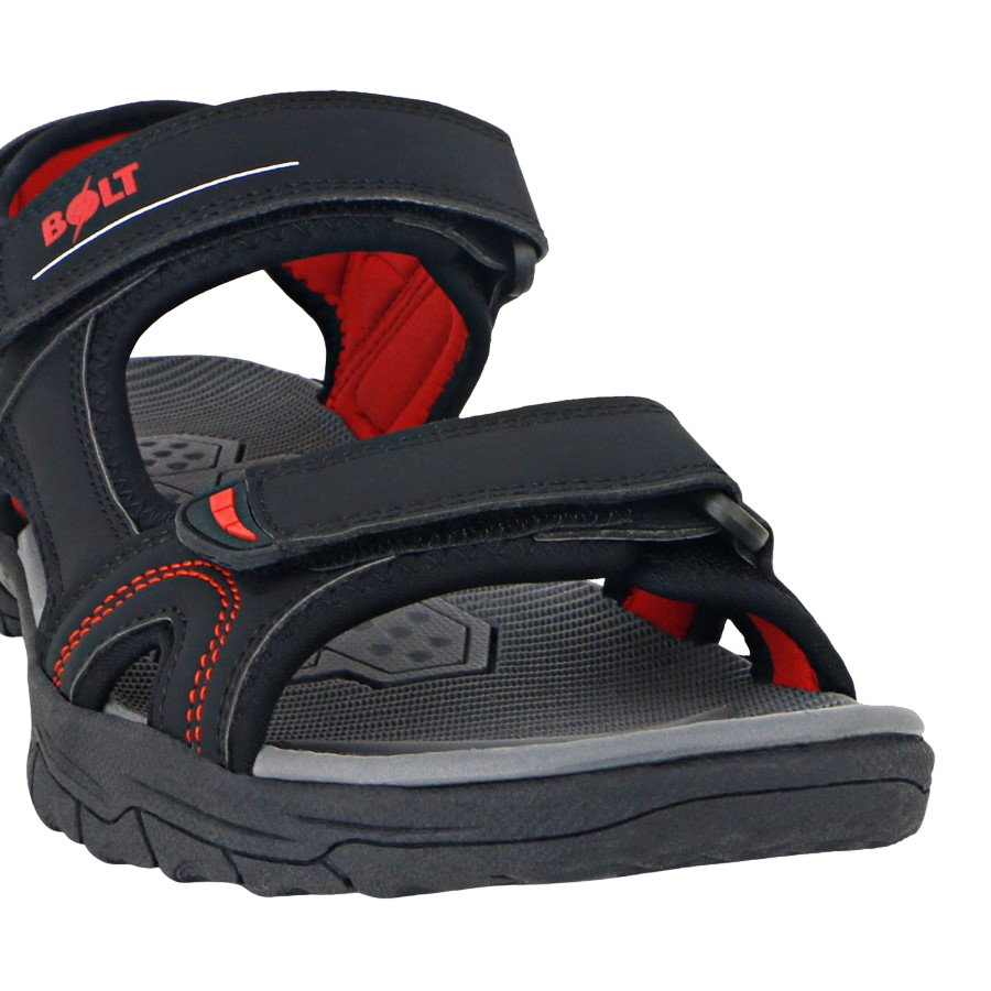 Mens Lightning Bolt Bruce Black/Red Strap Sandals