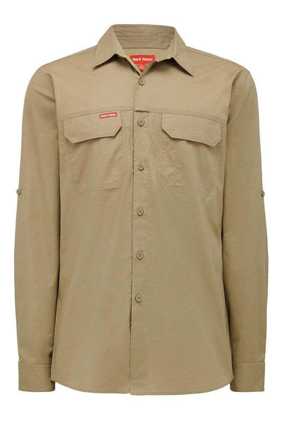 2 x Mens Hard Yakka Flex Ripstop Long Sleeve Shirt Work Wear Khaki Y04305