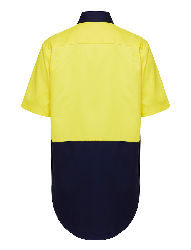 Hard Yakka Core Hi Vis 2 Tone Short Sleeve Lightweight Vented Shirt Yellow Navy