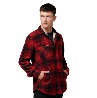 Mens Hard Yakka Legends Sherpa Fleece Jacket Shirt Camper Red With Free Beanie