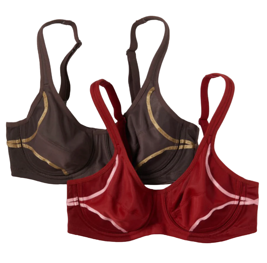 2 x Berlei Womens Electrify Non-Contour High Impact Bra Burgundy Brown/Maroon