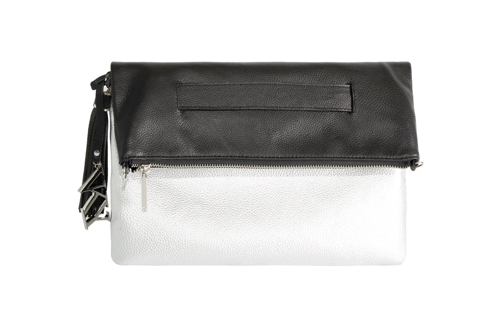 Womens Vky Lourve Clutch Leather Bag Handbag Black/Matt Silver Rainbow