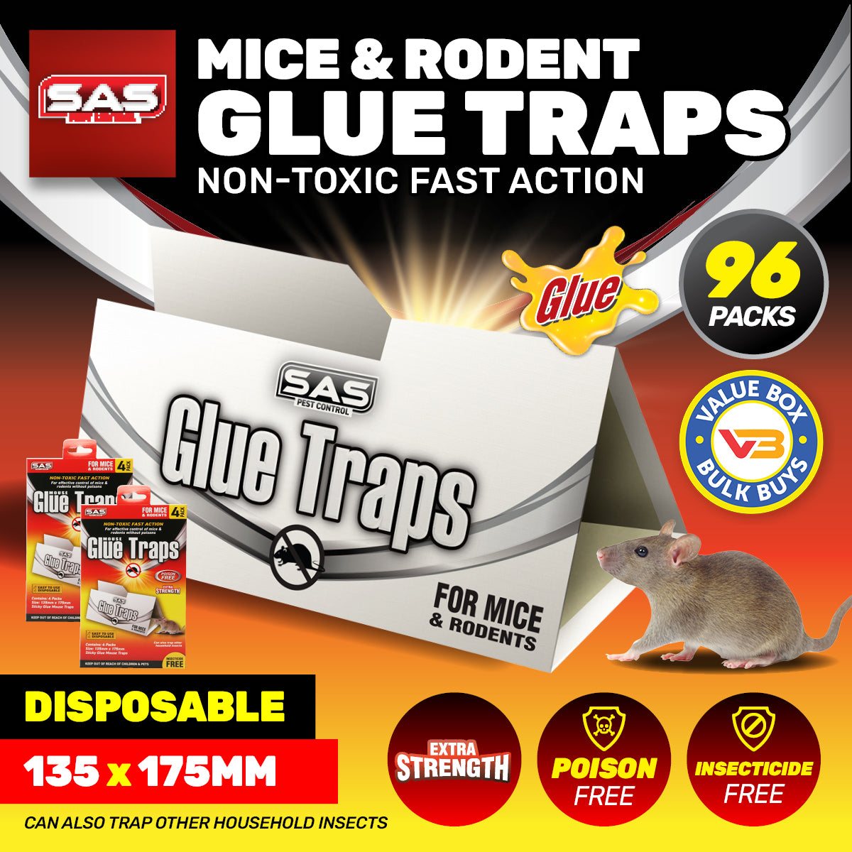 SAS Pest Control 96PCE Mice Rodent Traps Poison Free Non-Toxic 13.5 x 17.5cm