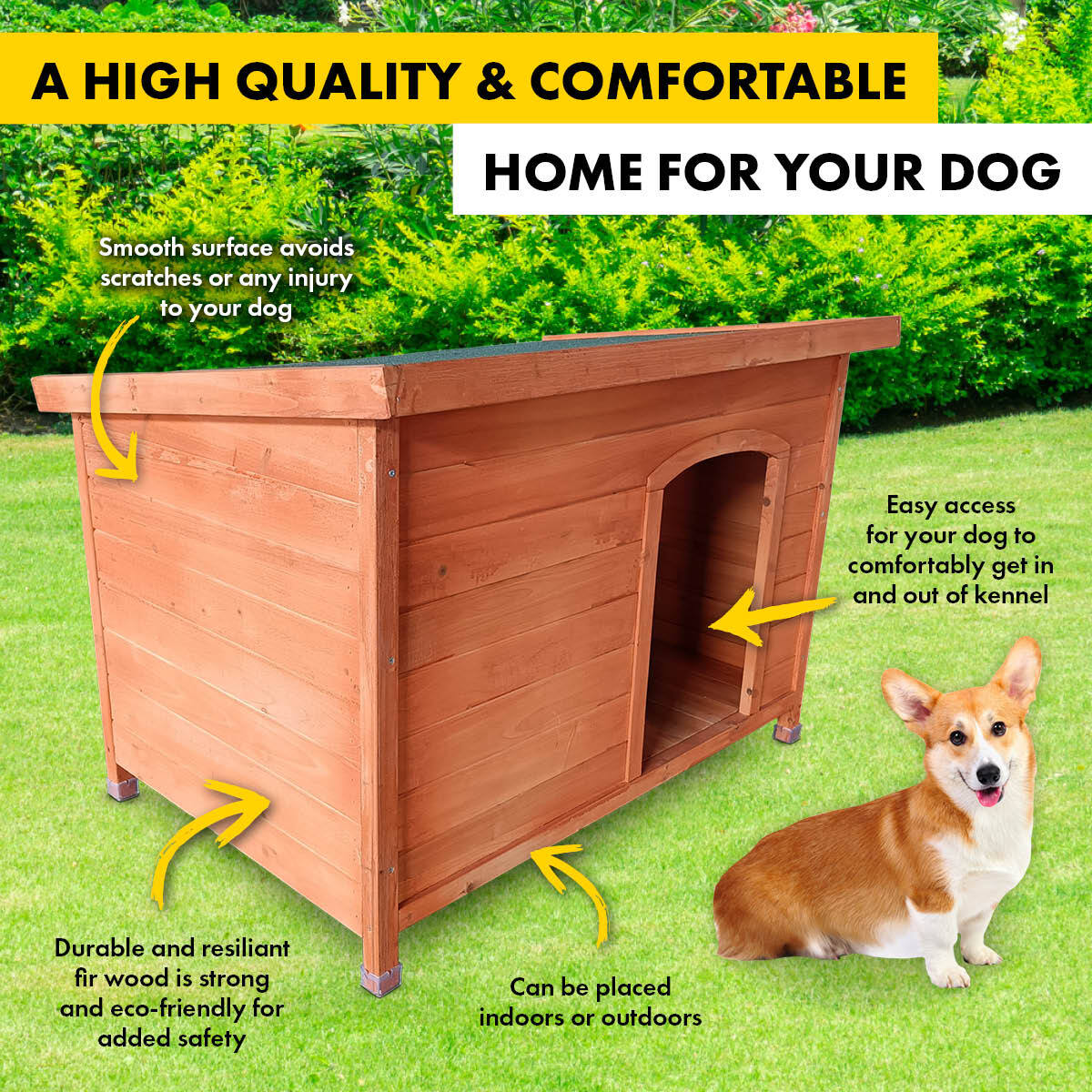 Pet Basic Dog Kennel Weather Resistant Timber Elevated Lift Top Roof 116cm