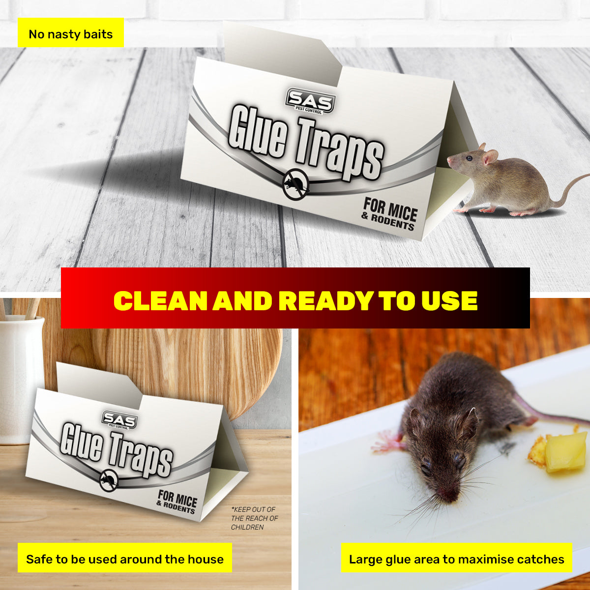 SAS Pest Control 96PCE Mice Rodent Traps Poison Free Non-Toxic 13.5 x 17.5cm