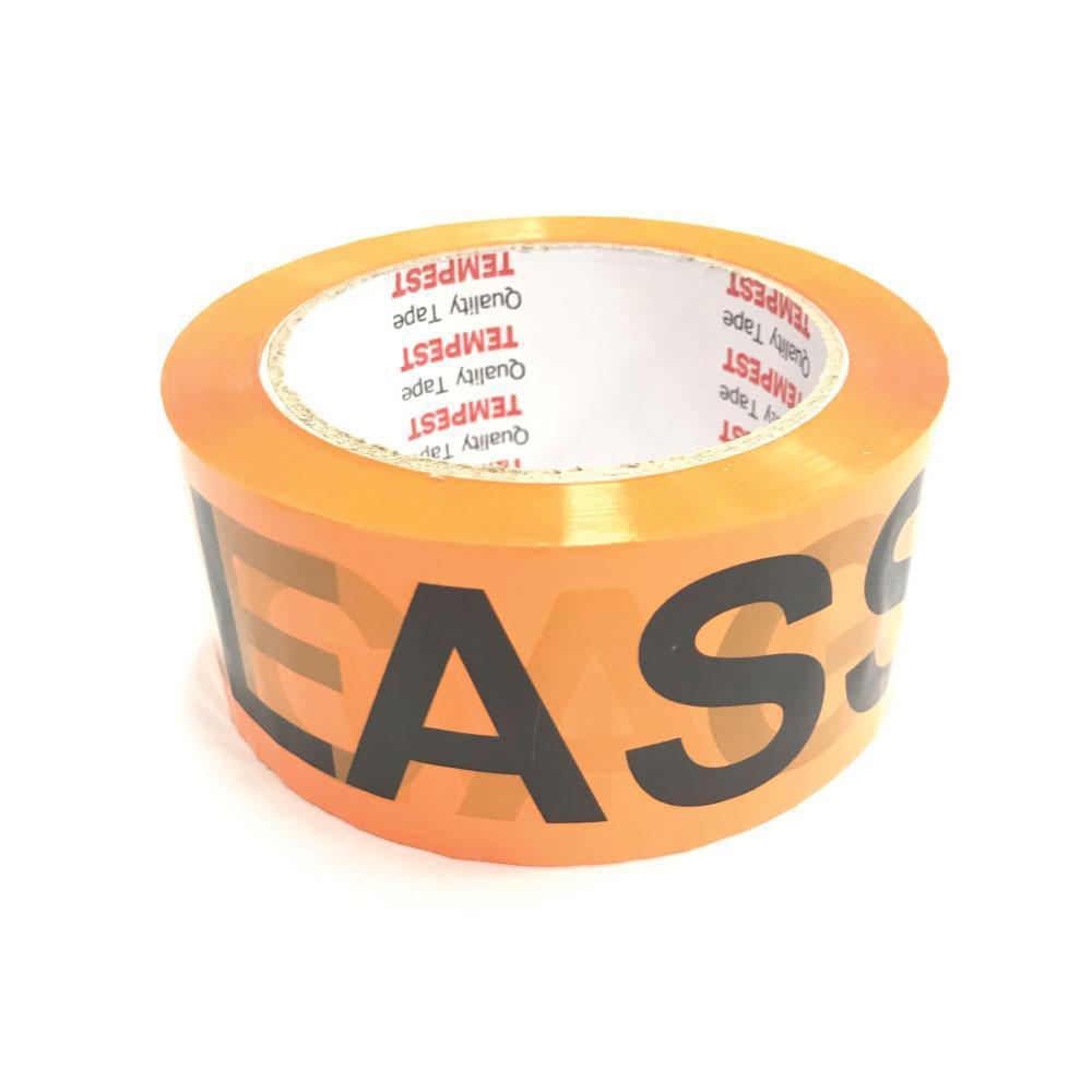 6x Glass Dispatch Tape Orange Black 48mm x 75mm Roll With Care Packing Label